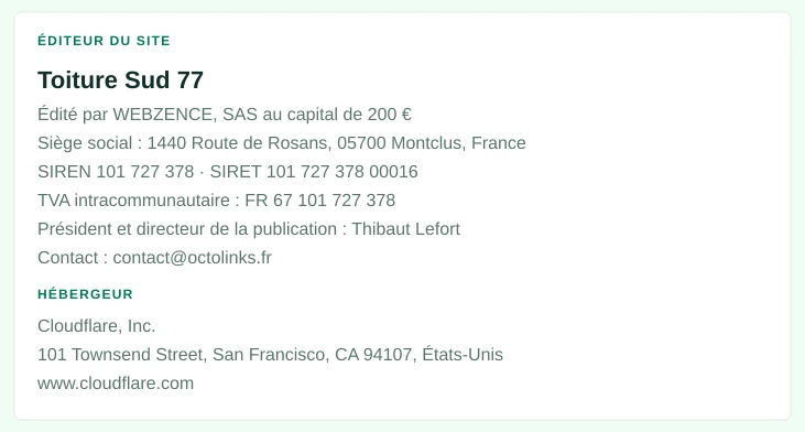 Coordonnées légales de l’éditeur et de l’hébergeur du site